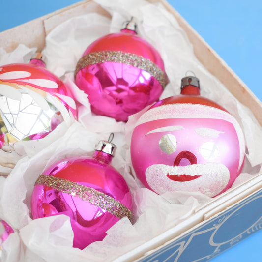 Vintage 1970s Glass Christmas Baubles - 6 Medium - Pink