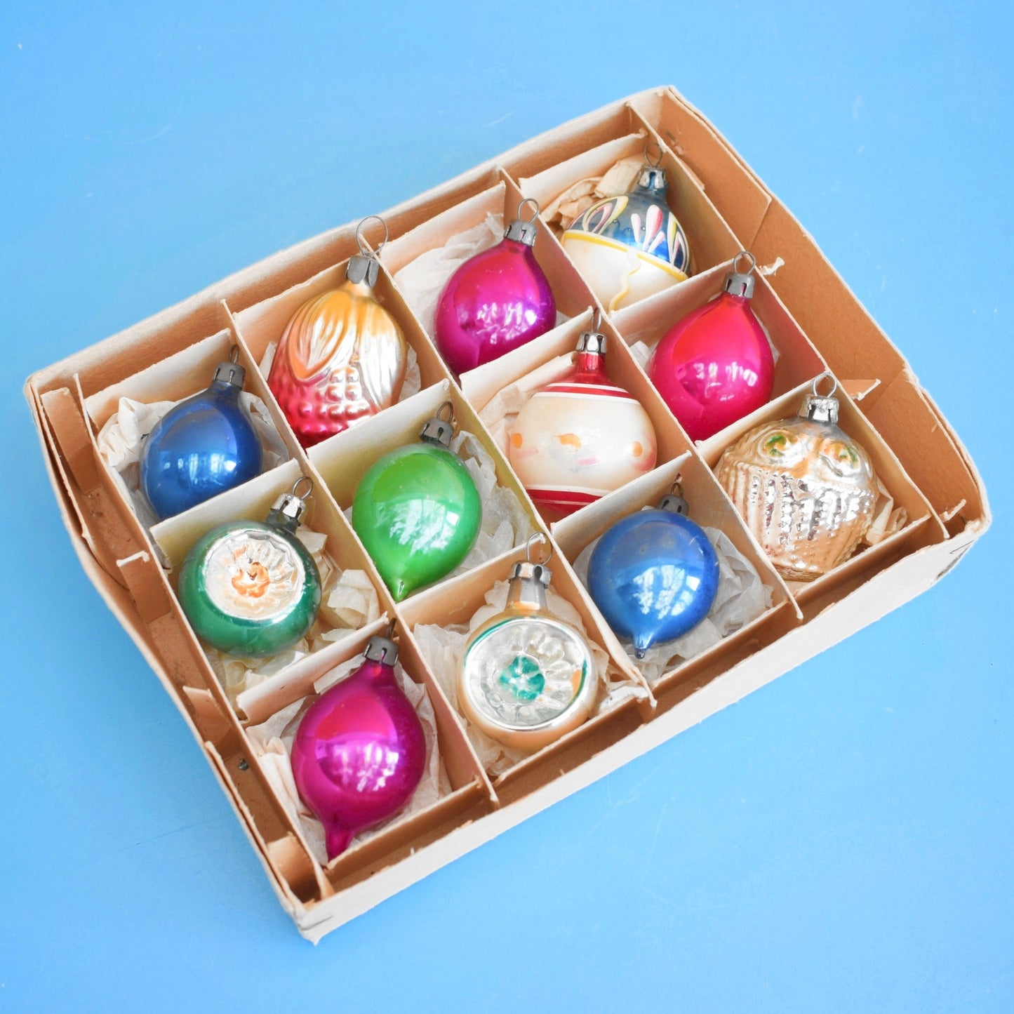 Vintage 1960s Glass Christmas Baubles - Smaller - Mixed x12