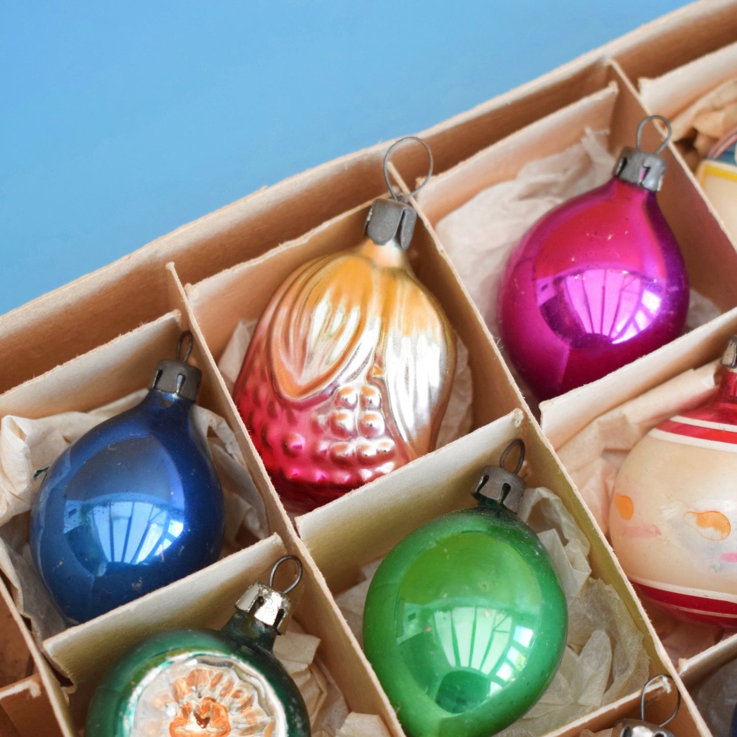 Vintage 1960s Glass Christmas Baubles - Smaller - Mixed x12