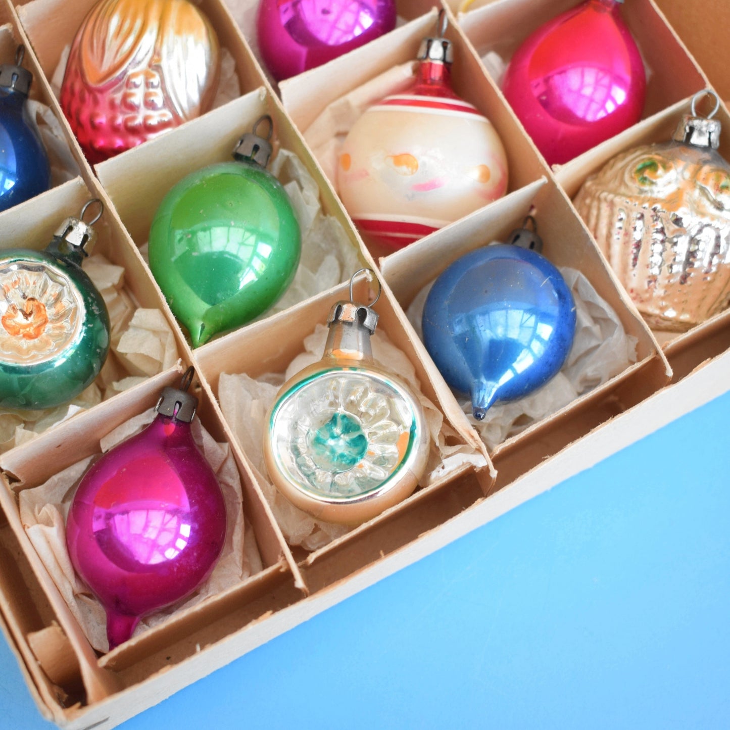 Vintage 1960s Glass Christmas Baubles - Smaller - Mixed x12