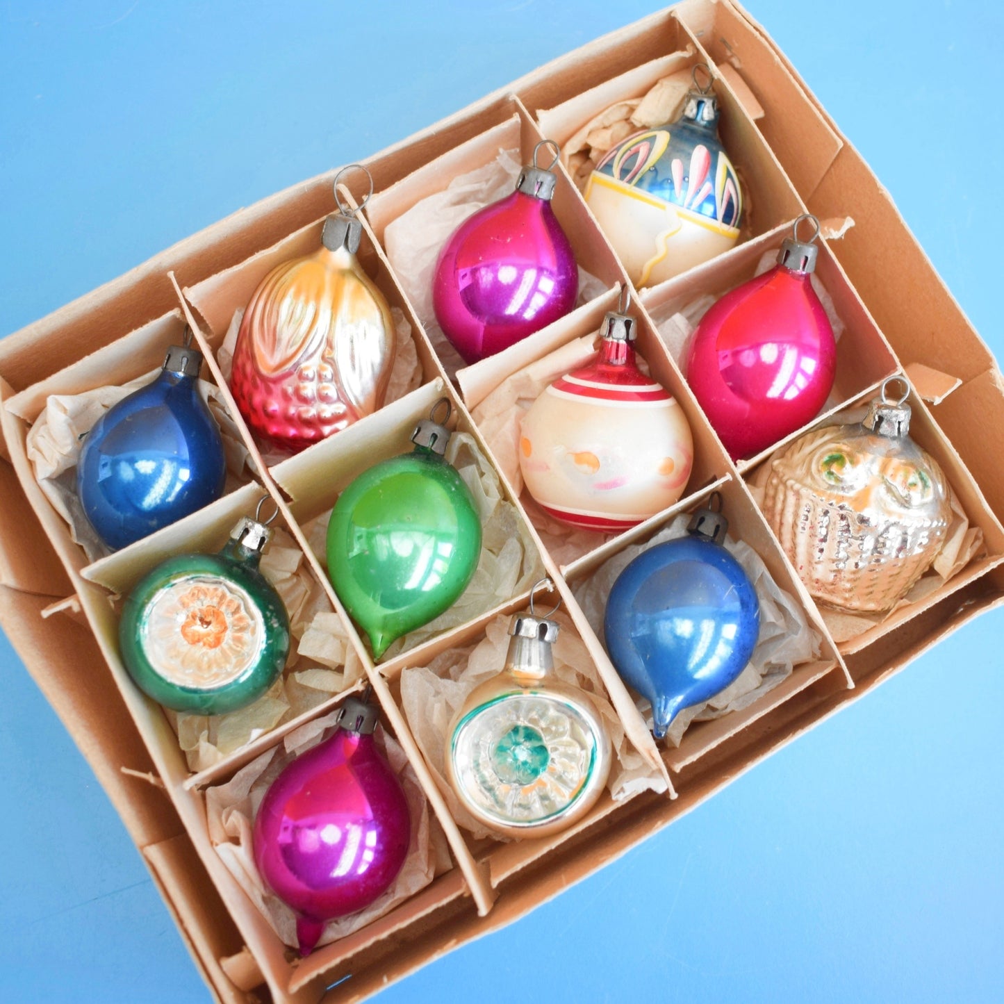 Vintage 1960s Glass Christmas Baubles - Smaller - Mixed x12