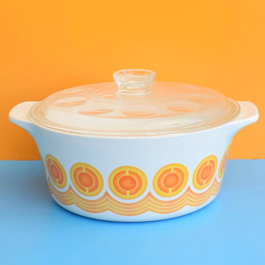 Vintage 1970s Pyrosil Casserole - Netherlands Pattern - Orange 4.5