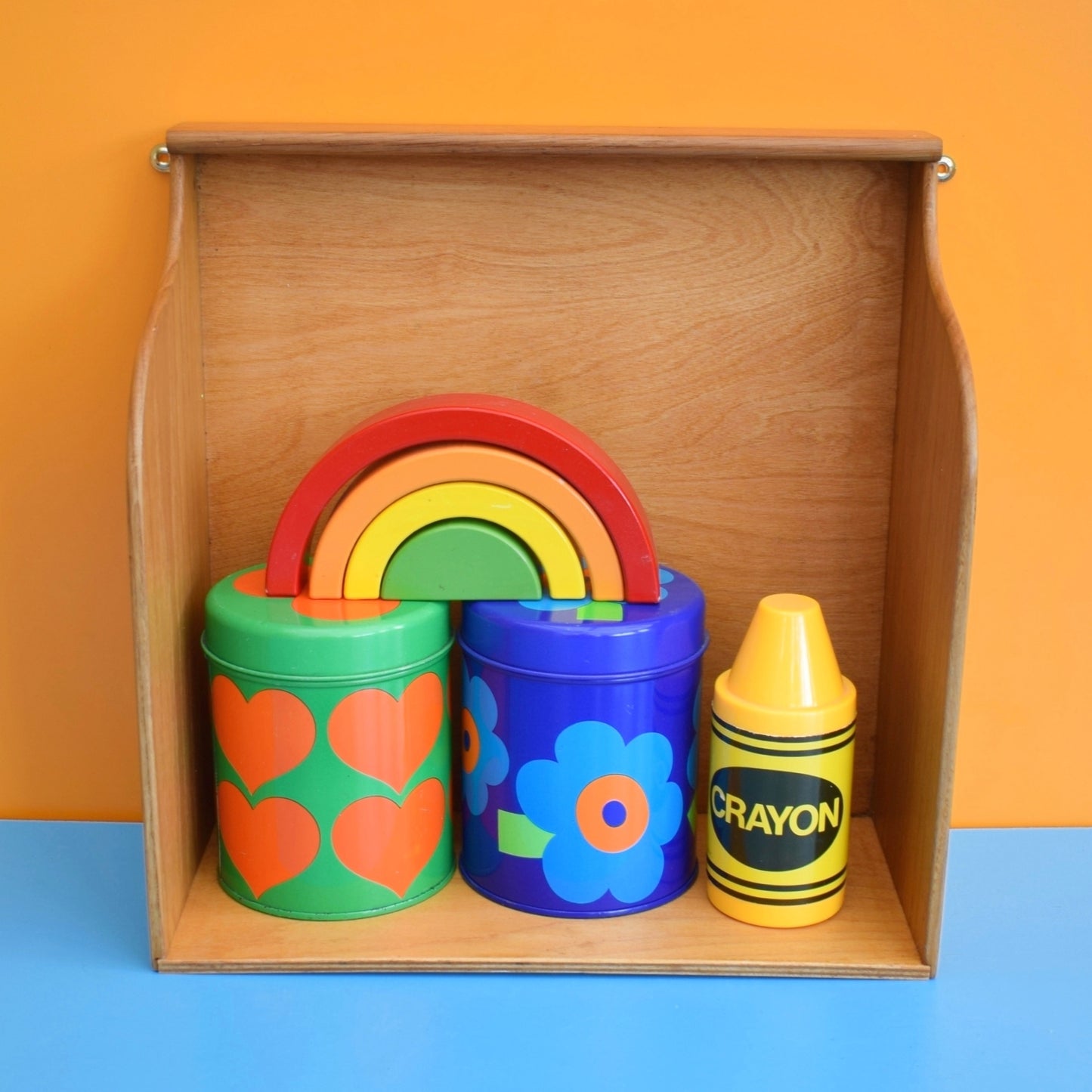 Vintage 1950s Wooden Display Shelf / Old Drawer .