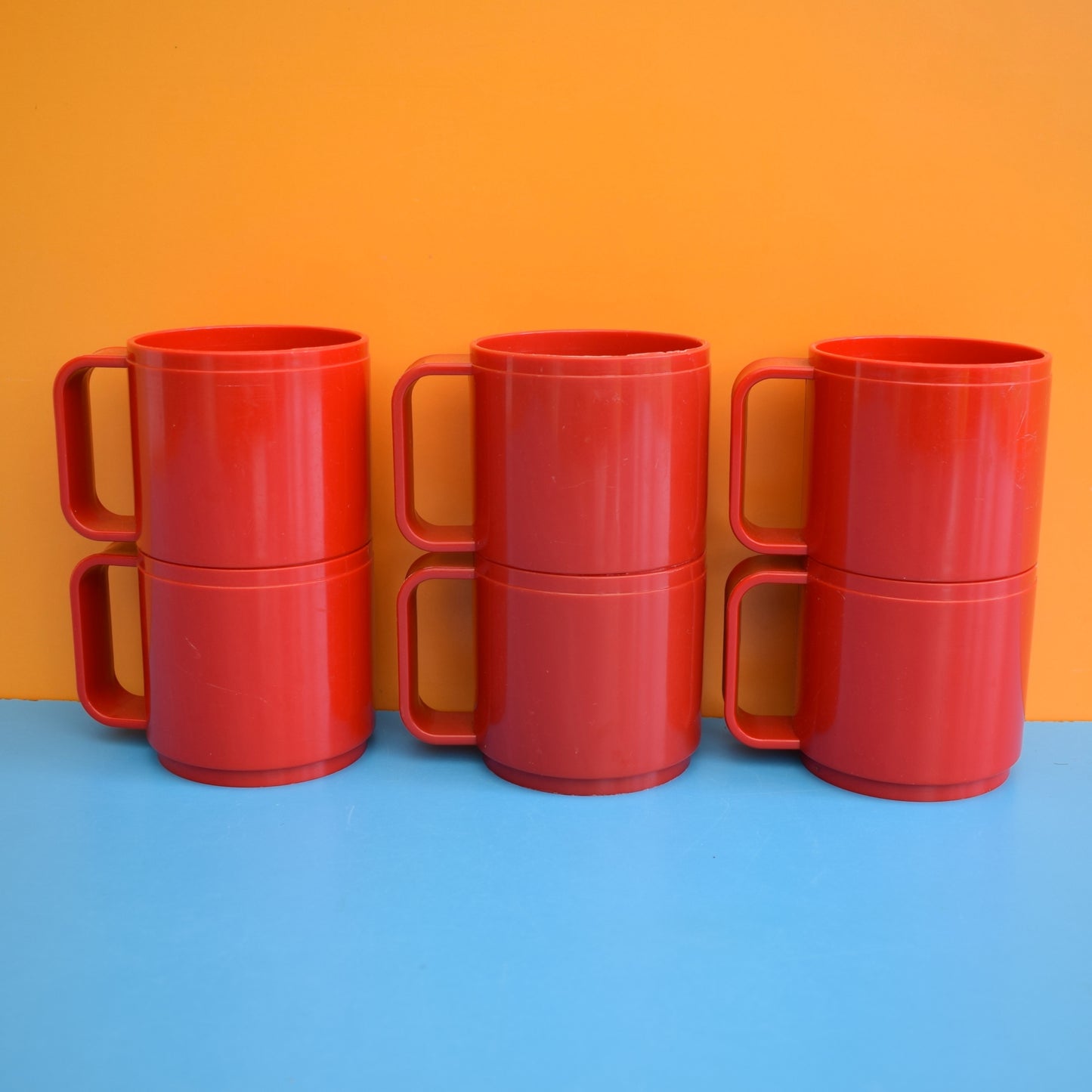 Vintage 1980s Italian Stacking Plastic Mugs - Red