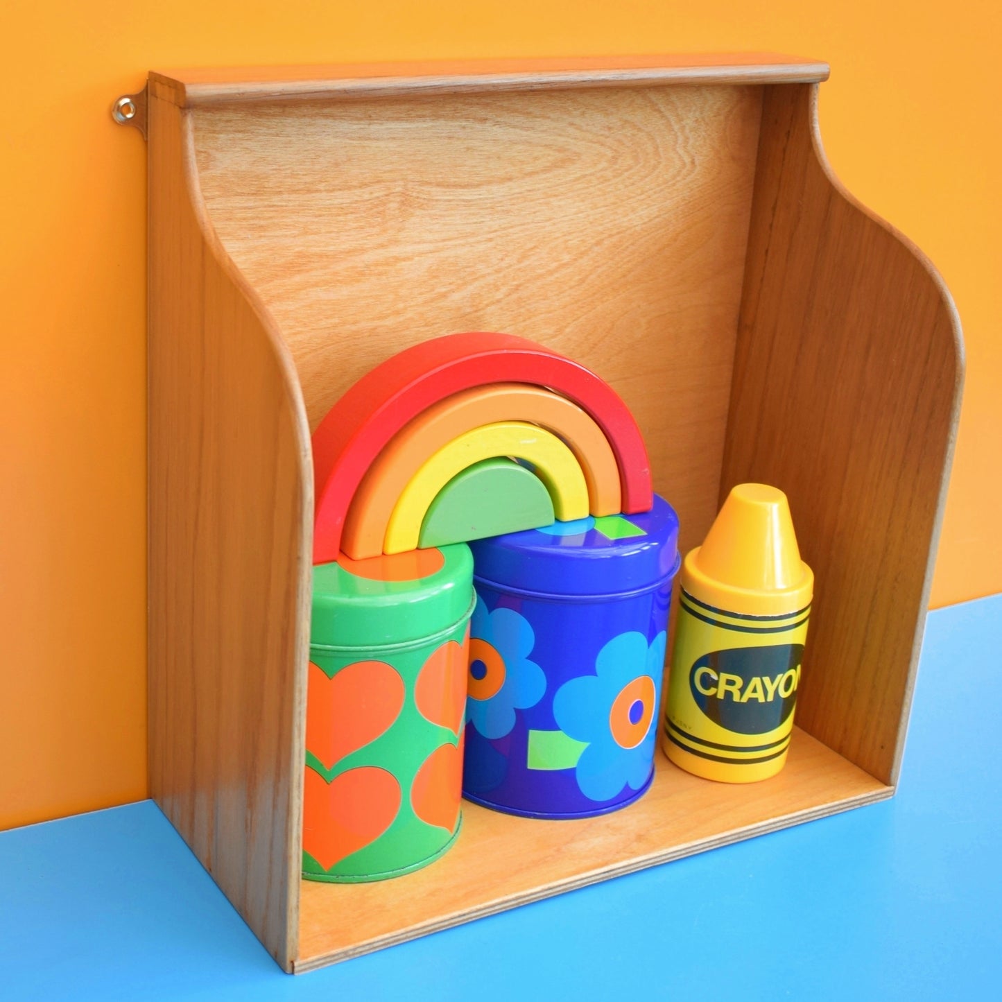 Vintage 1950s Wooden Display Shelf / Old Drawer .