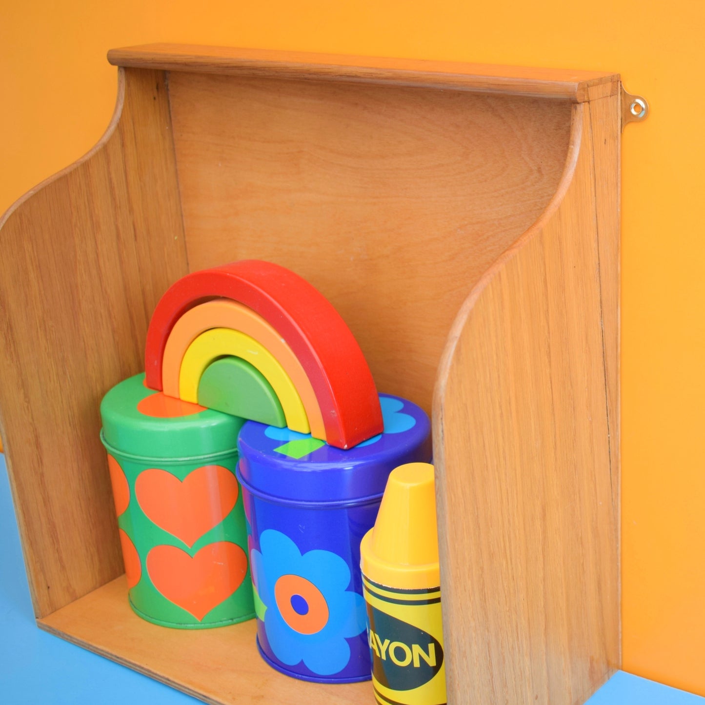 Vintage 1950s Wooden Display Shelf / Old Drawer .