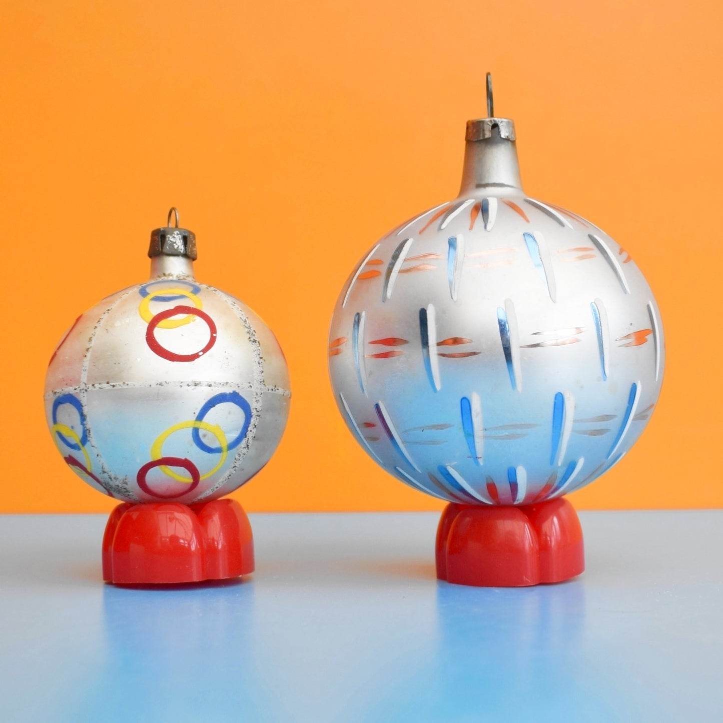 Vintage 1950s Glass Christmas Baubles - Hand Painted Designs