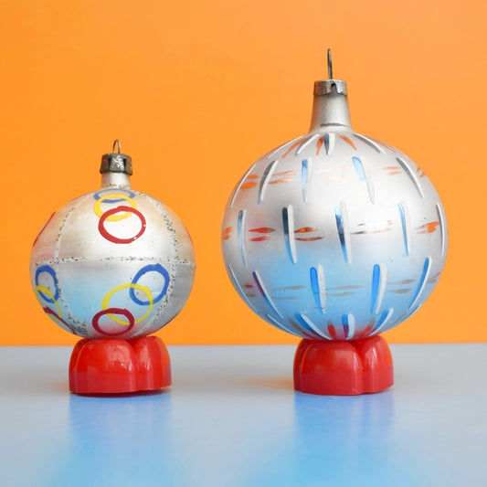 Vintage 1950s Glass Christmas Baubles - Hand Painted Designs
