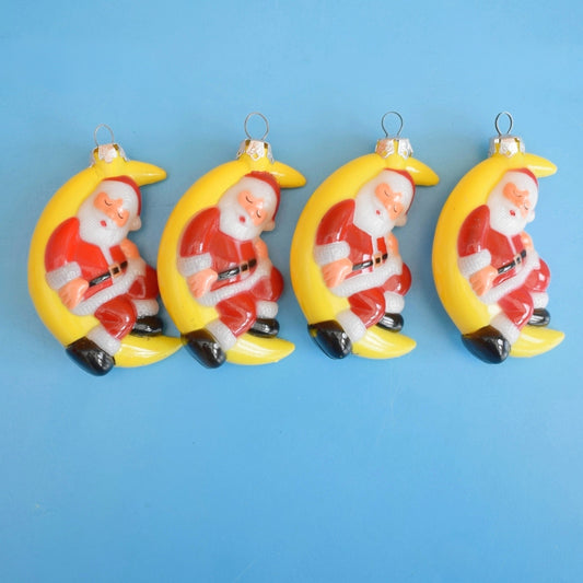 Vintage 1980s Plastic Santa & Moon Decorations x4
