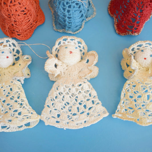 Vintage 1970s Kitsch Christmas Crocheted Angels/ Bells