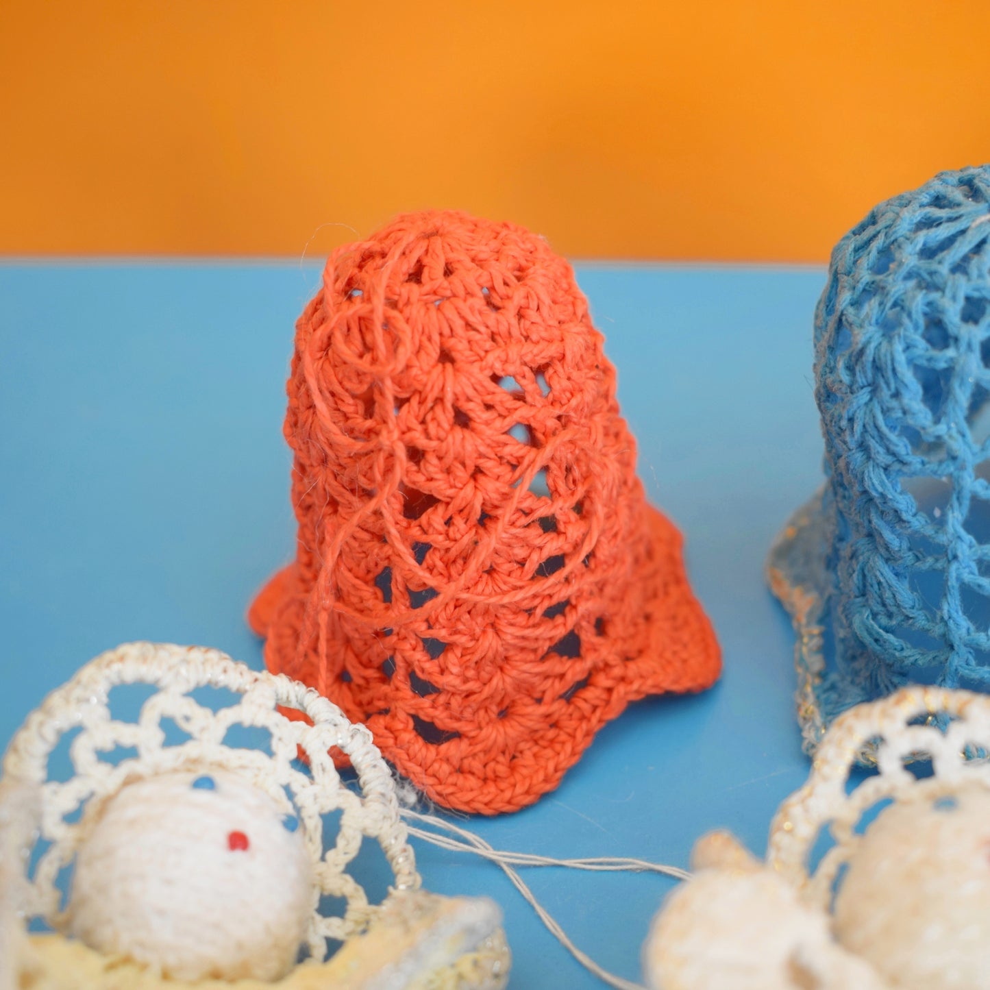 Vintage 1970s Kitsch Christmas Crocheted Angels/ Bells