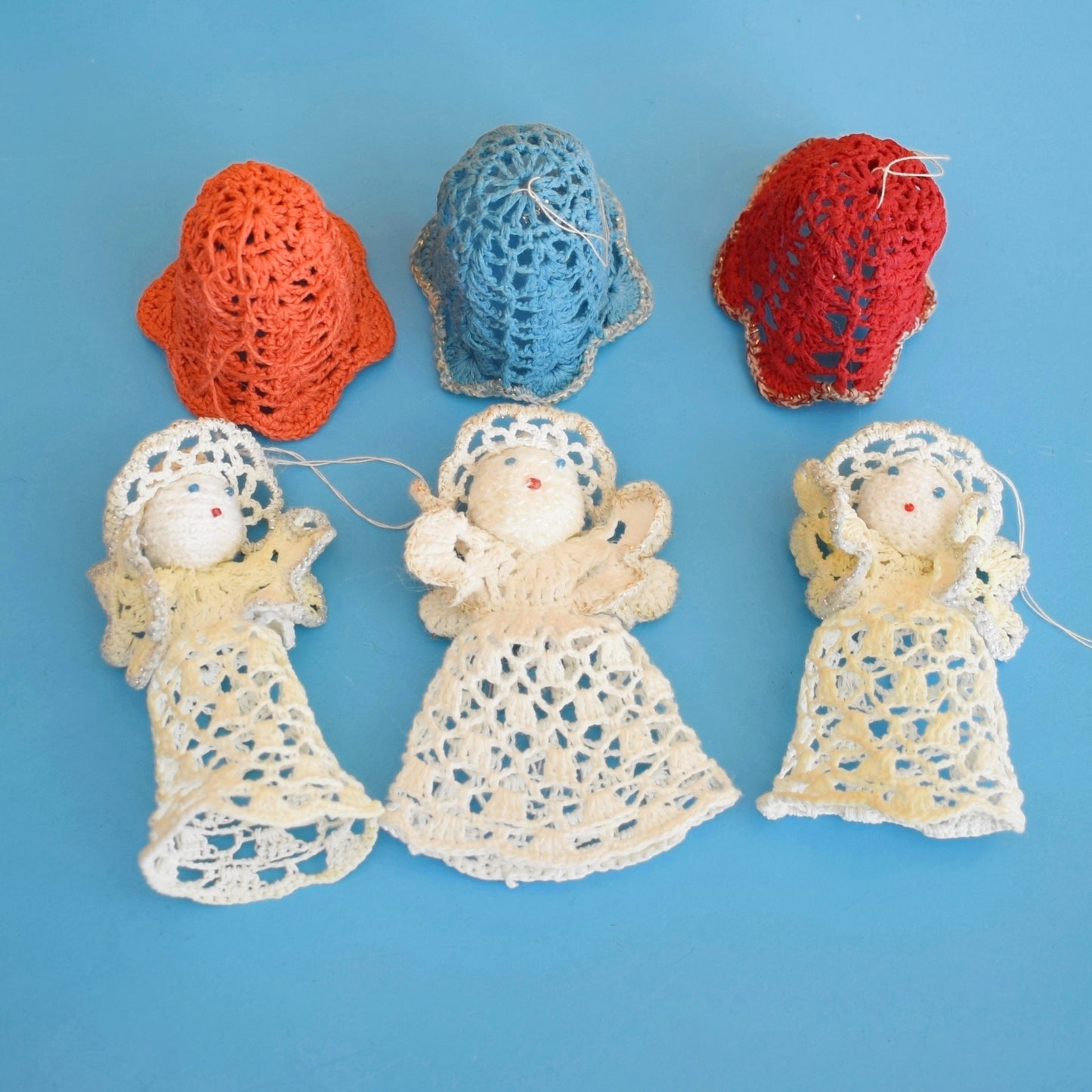 Vintage 1970s Kitsch Christmas Crocheted Angels/ Bells