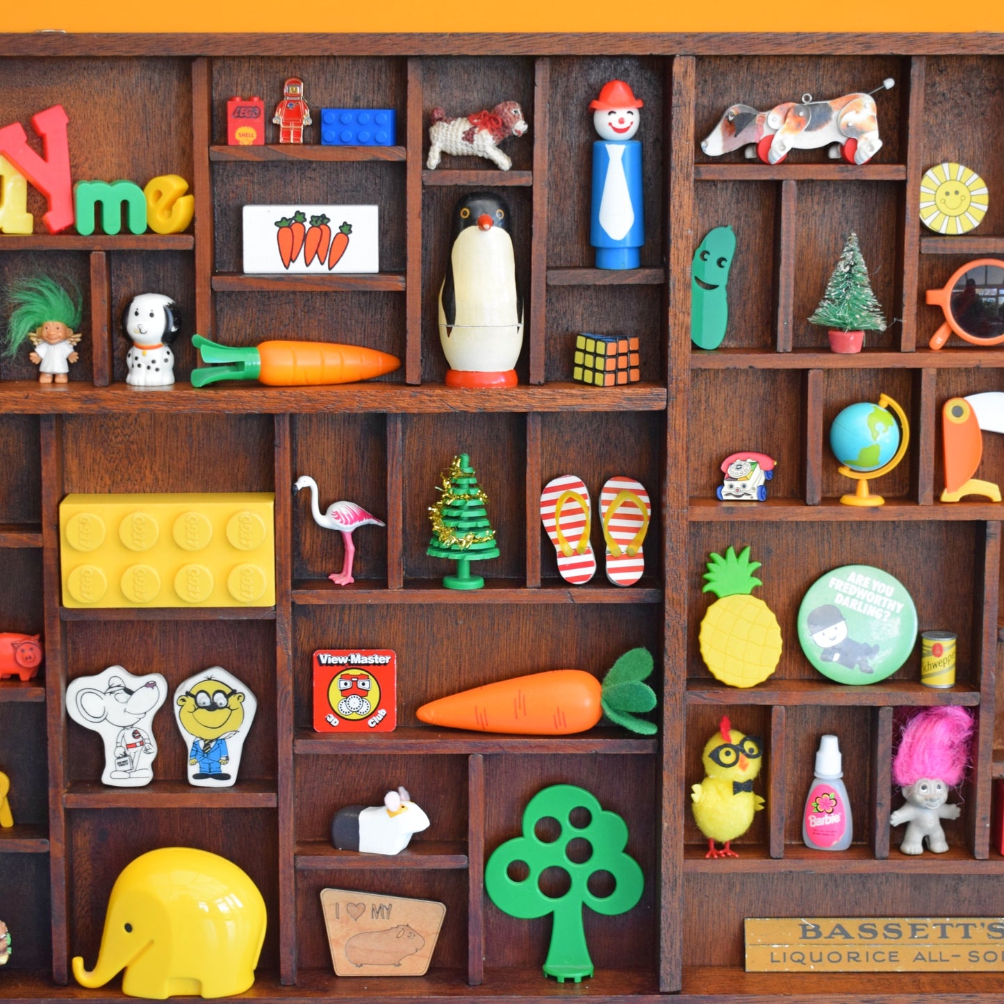 Vintage 1970s Wooden Printers Style Tray - Collection Display - Dark Wood