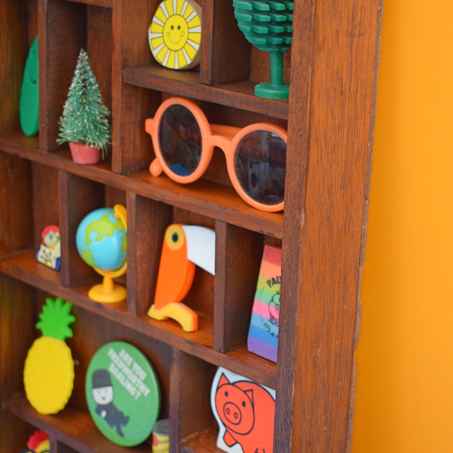 Vintage 1970s Wooden Printers Style Tray - Collection Display - Dark Wood