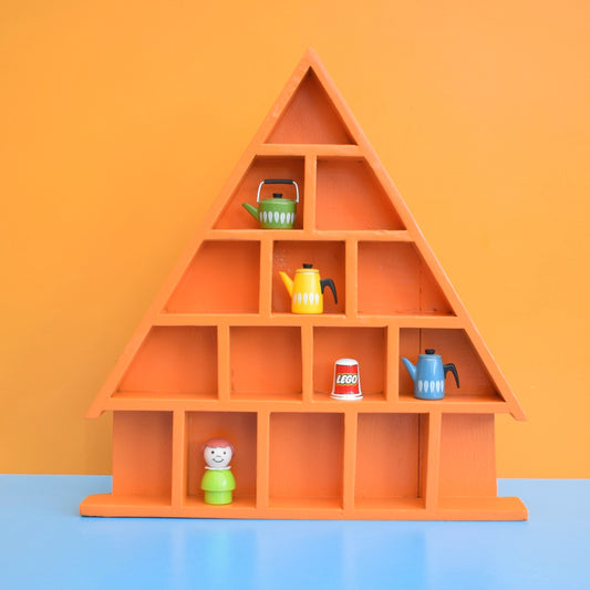 Vintage 1990s Wooden House Shaped Collectables Shelf - Orange