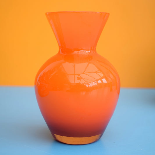 Vintage 1960s Small Cased Glass Vase - Orange