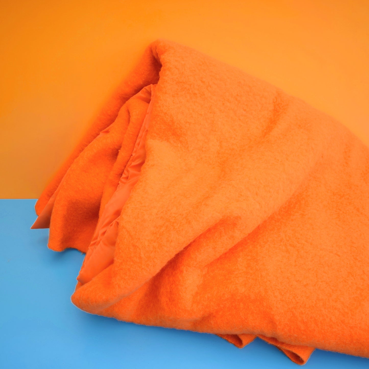 Vintage 1960s Blanket - Bright Orange Wool - Large