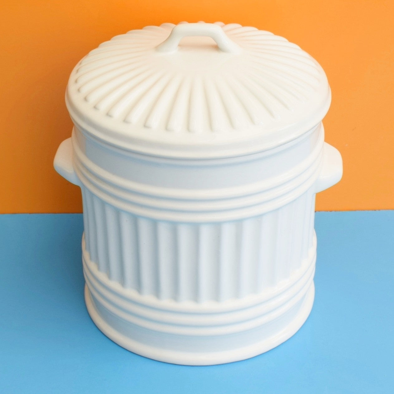 Vintage 1980s Ceramic Dustbin Biscuit Jar - Glastonbury Galleries