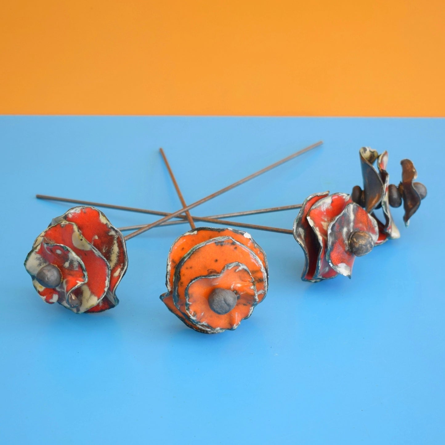 Vintage 1970s Ceramic Handmade Flowers / Poppies x4