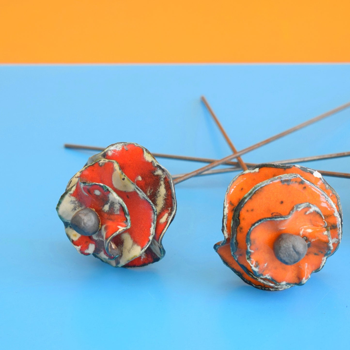 Vintage 1970s Ceramic Handmade Flowers / Poppies x4