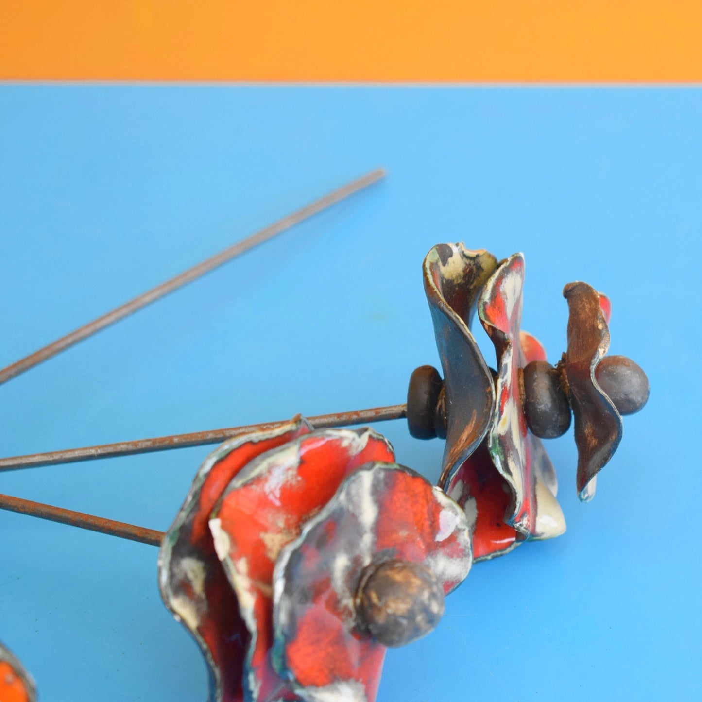 Vintage 1970s Ceramic Handmade Flowers / Poppies x4