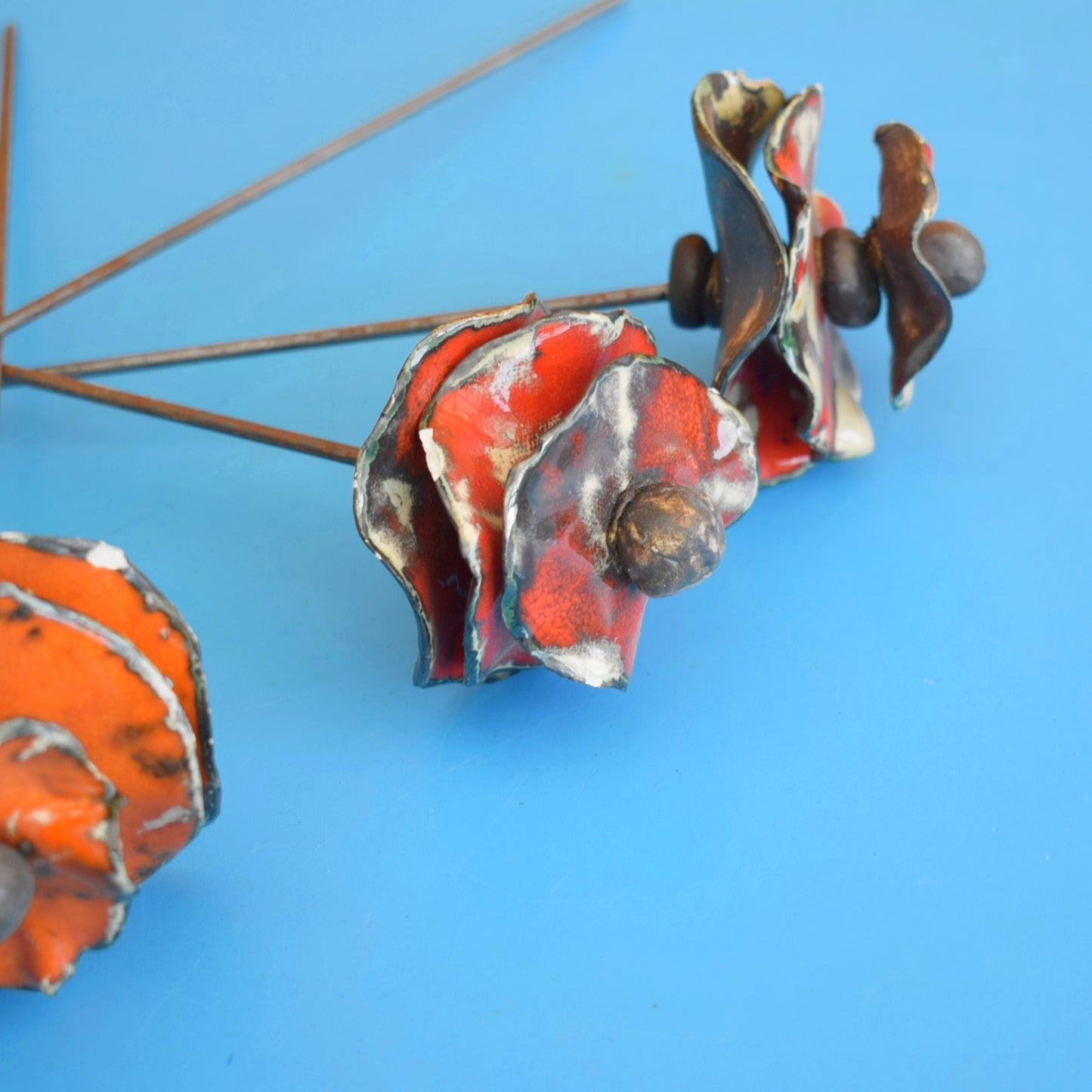 Vintage 1970s Ceramic Handmade Flowers / Poppies x4