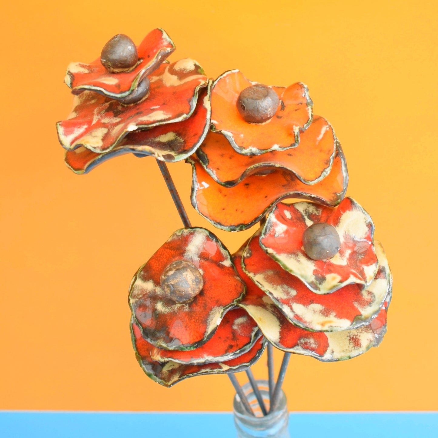 Vintage 1970s Ceramic Handmade Flowers / Poppies x4