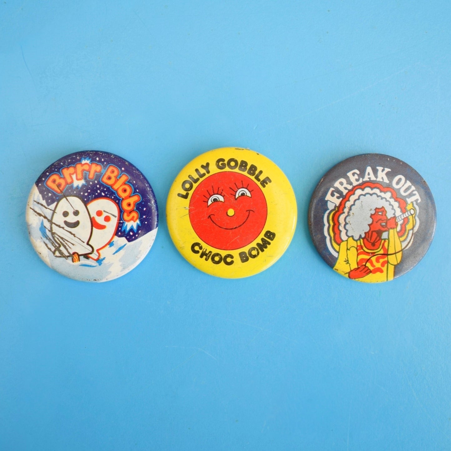 Vintage 1970s Metal Badges - Walls Ice Cream /  Birds Desserts / Tonibell