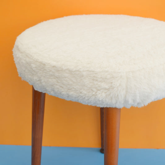 Vintage 1960s Fluffy Stool - White .