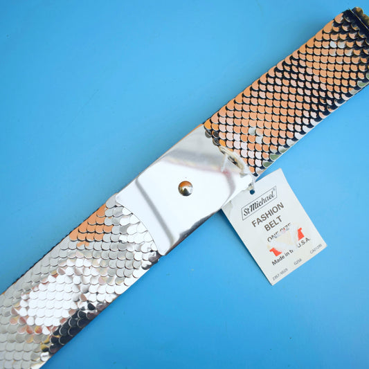 Vintage 1970s Stretchy Metal Scale / Chrome Buckle Belt - Silver. St Micheal