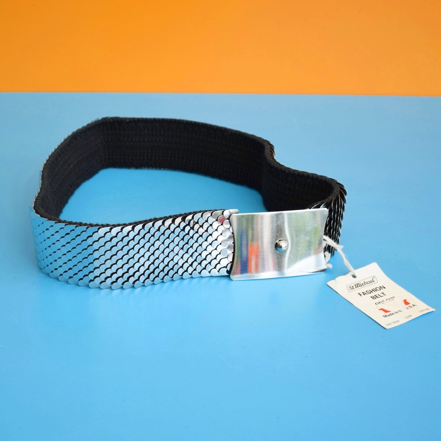 Vintage 1970s Stretchy Metal Scale / Chrome Buckle Belt - Silver. St Micheal