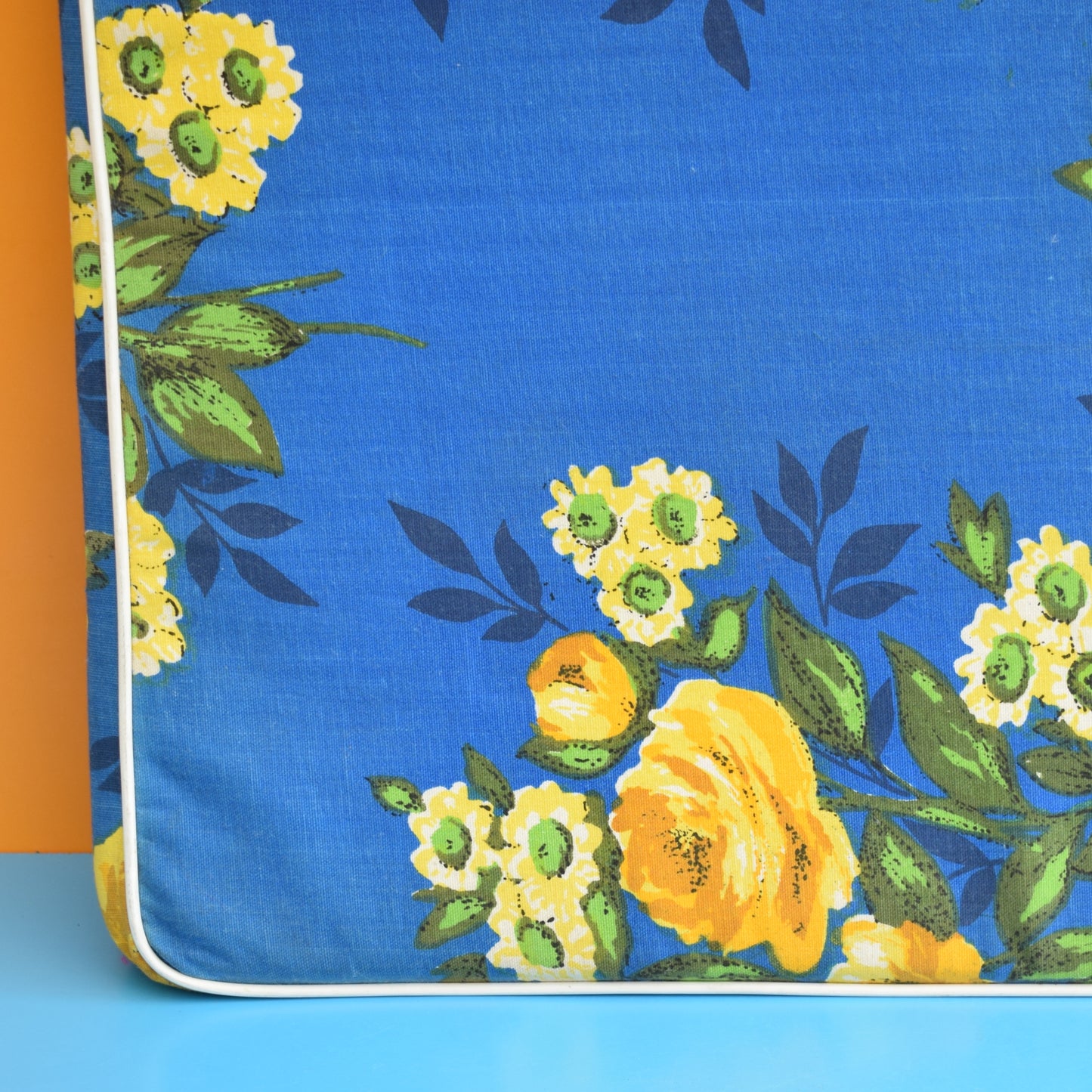 Vintage 1970s Garden Cushions / Mats -Blue & Yellow