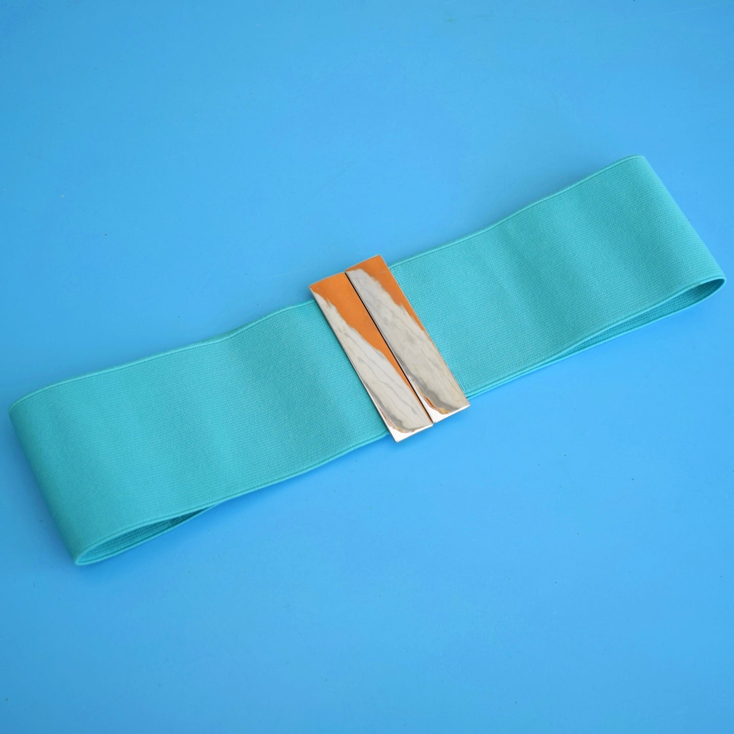 Vintage 1980s Stretchy Elasticated Cinch Belt - Turquoise/Chrome