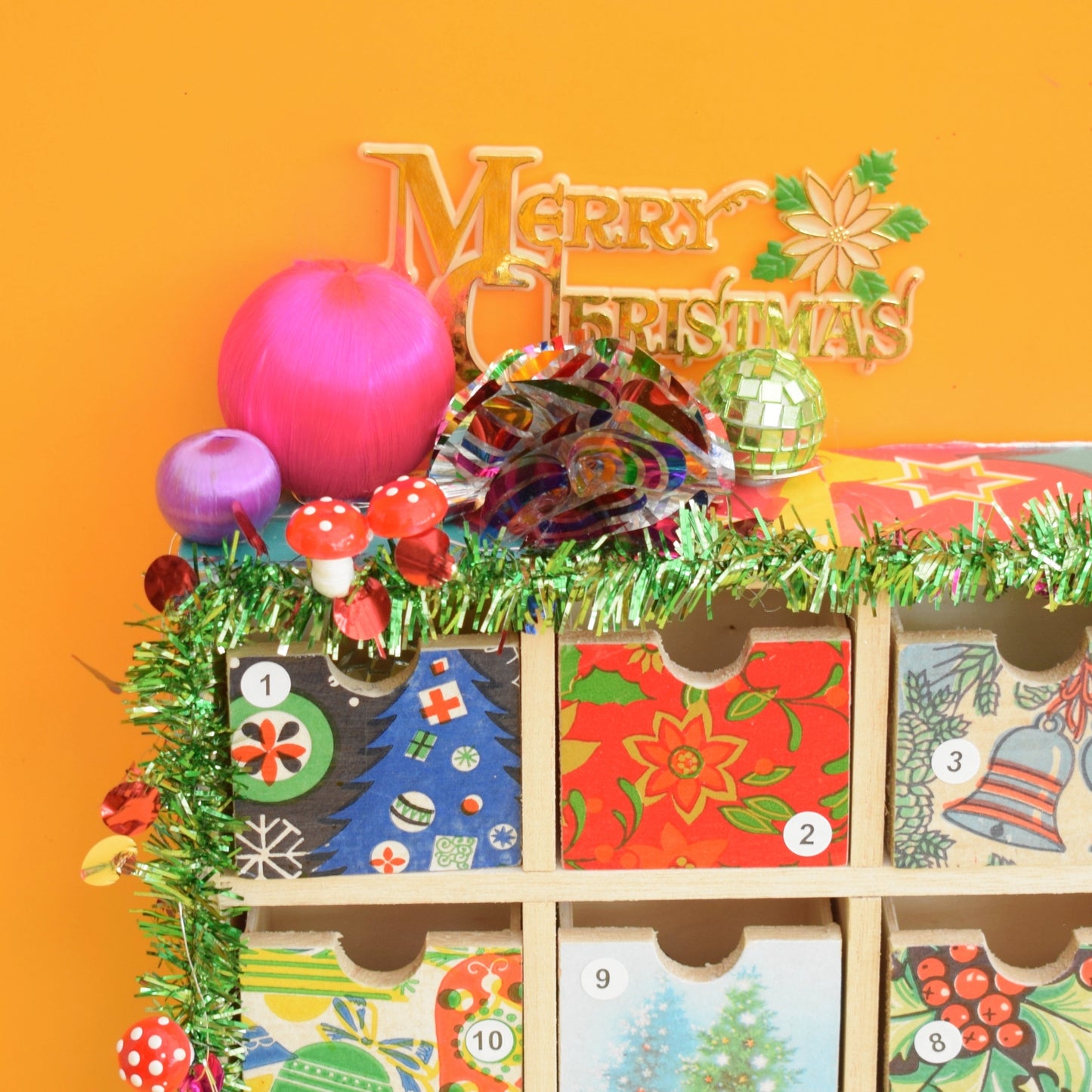 Unique Wooden Multi Drawer Filled Advent Calendar - Vintage Papers - Patchwork