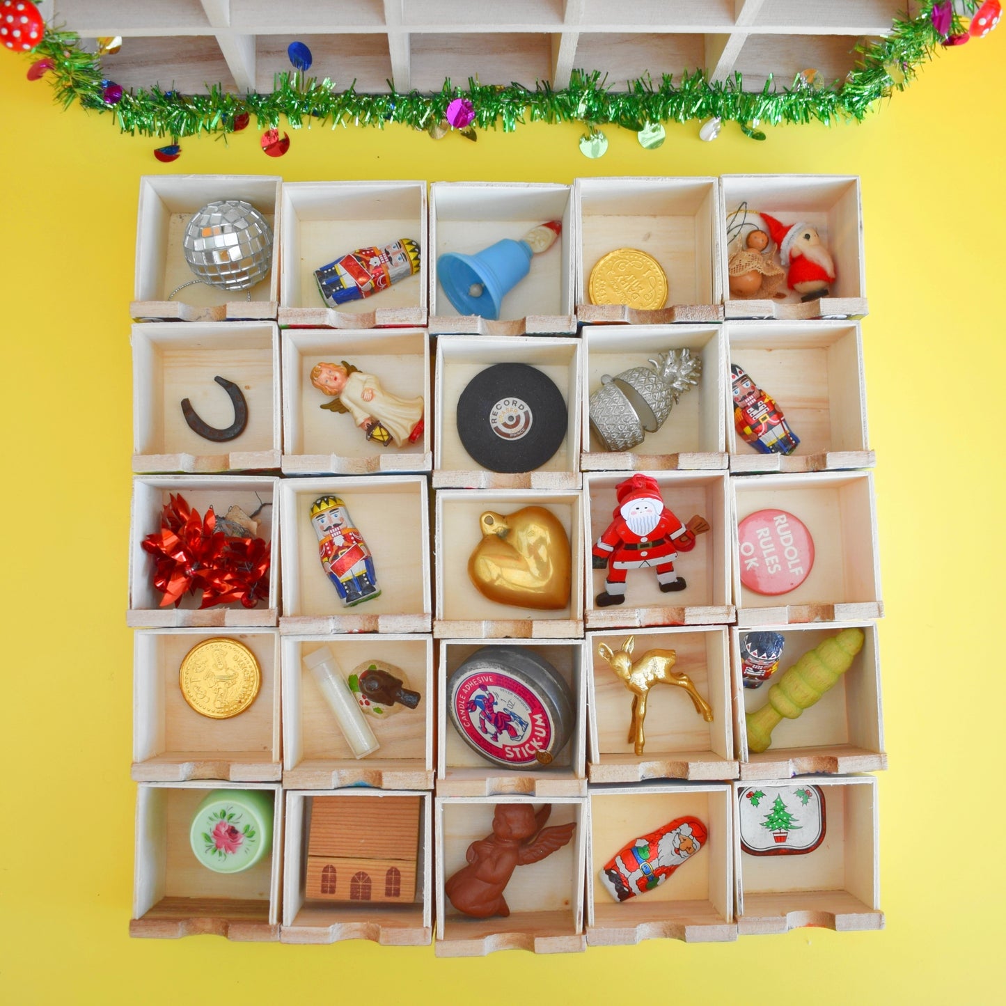Unique Wooden Multi Drawer Filled Advent Calendar - Vintage Papers - Patchwork