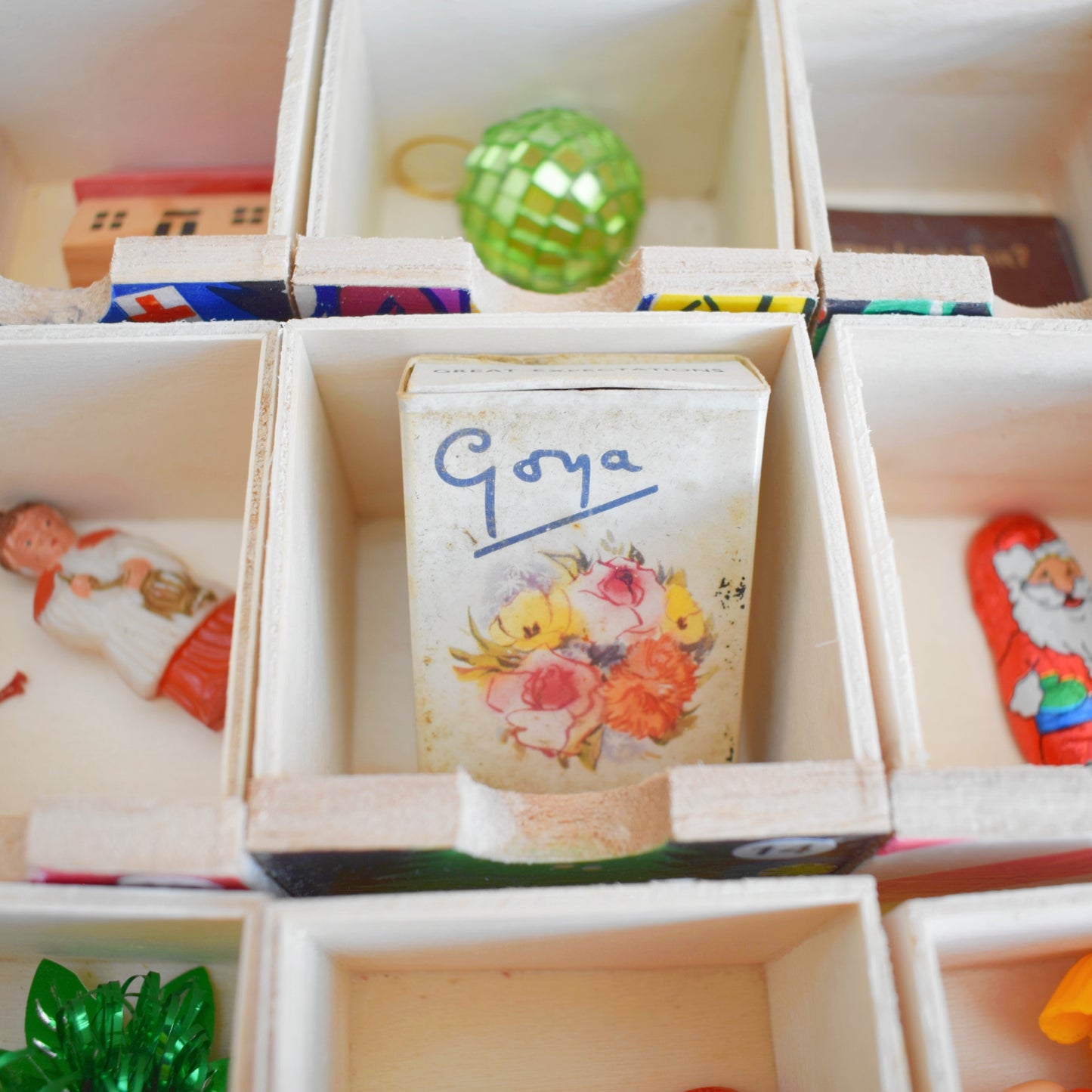 Unique Wooden Multi Drawer Filled Advent Calendar - Vintage Papers - Patchwork .