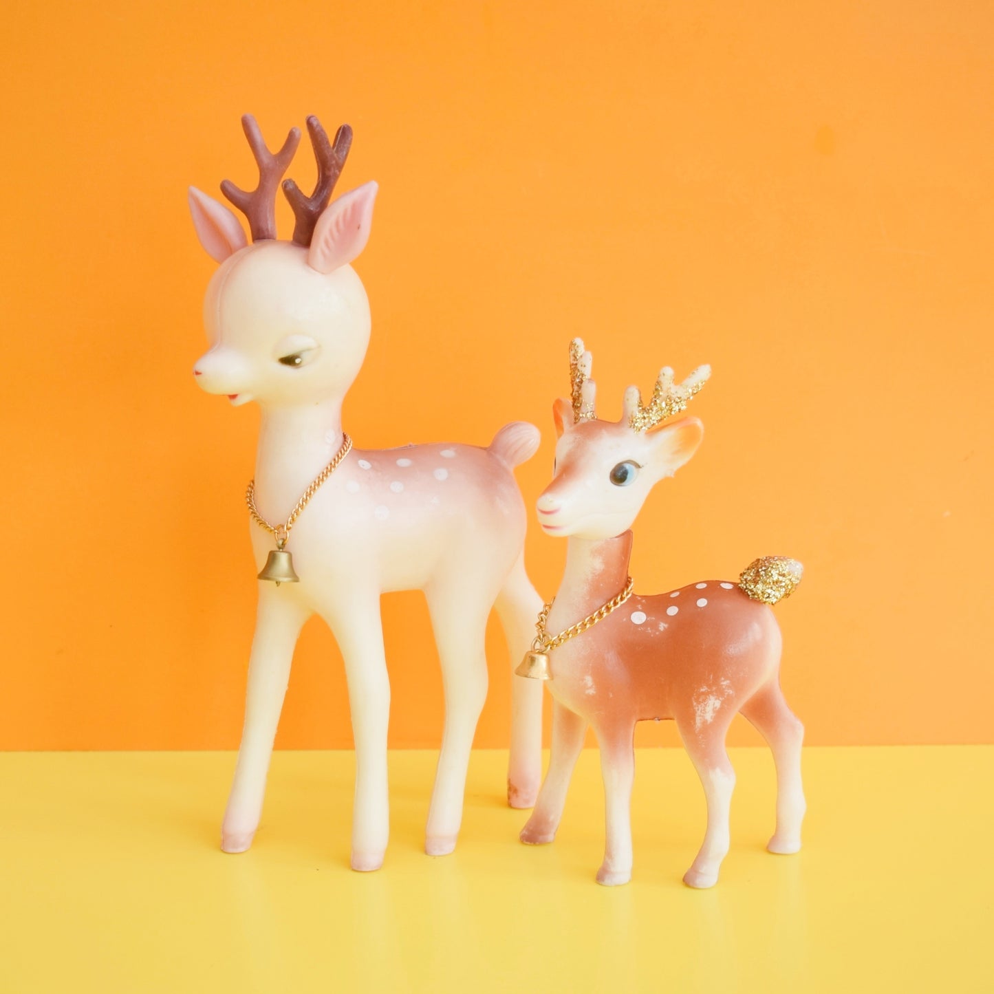 Vintage 1960s Bambi Kitsch Ornaments - Blow Mould Plastic Deer x2