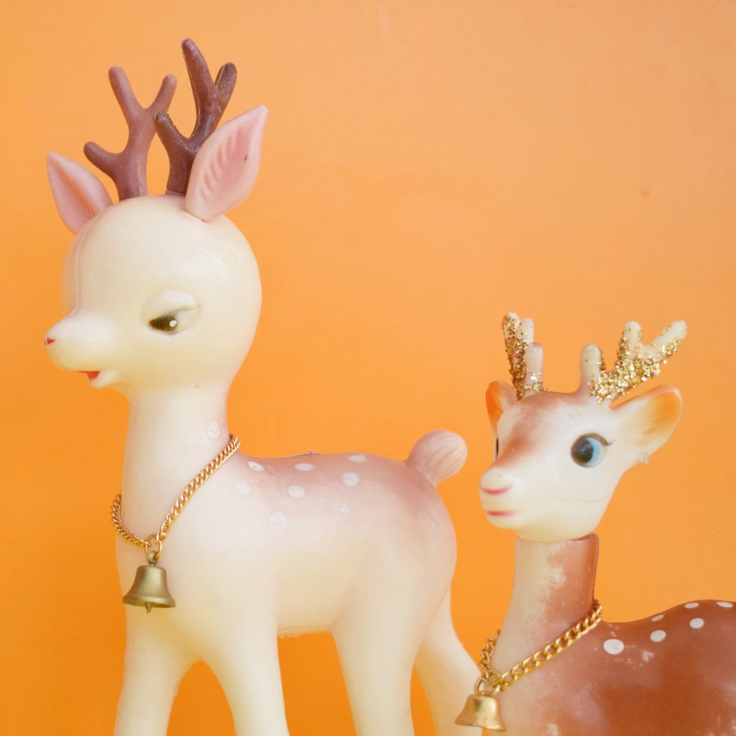 Vintage 1960s Bambi Kitsch Ornaments - Blow Mould Plastic Deer x2