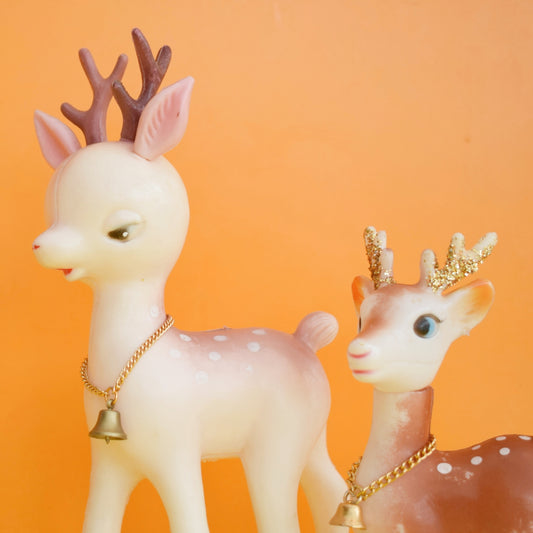 Vintage 1960s Bambi Kitsch Ornaments - Blow Mould Plastic Deer x2