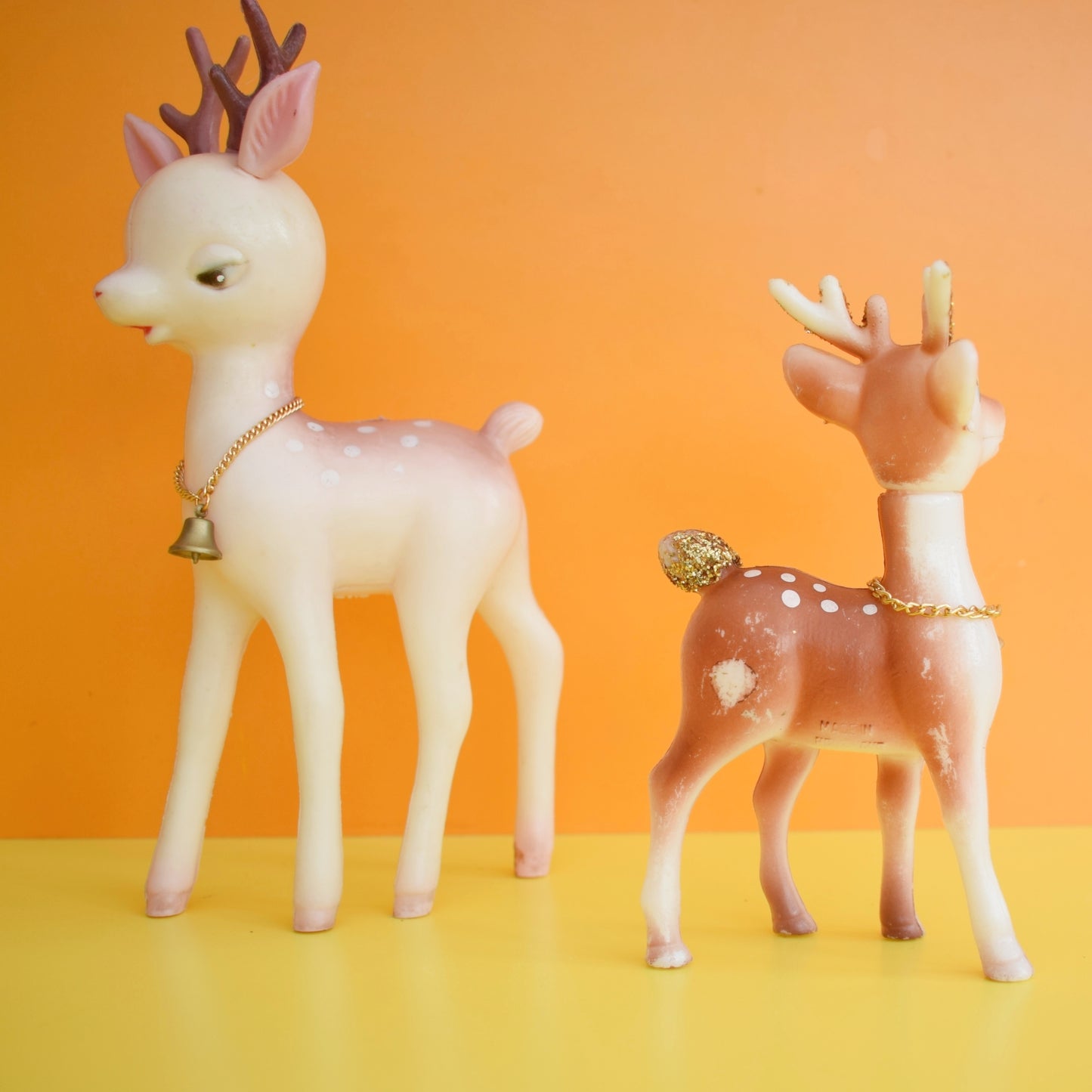 Vintage 1960s Bambi Kitsch Ornaments - Blow Mould Plastic Deer x2