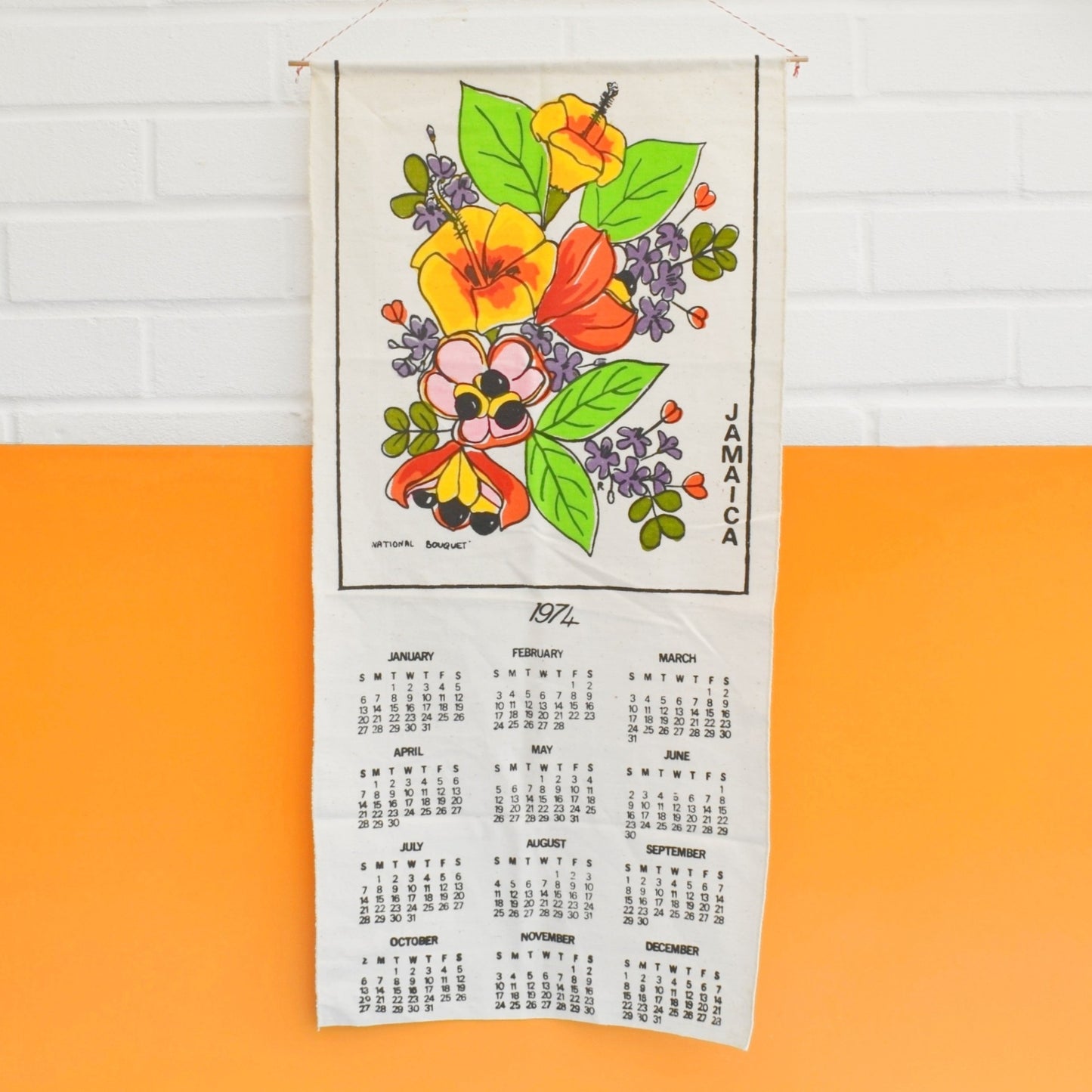 Vintage 1970s Calendar Wall Hanging - Jamaica