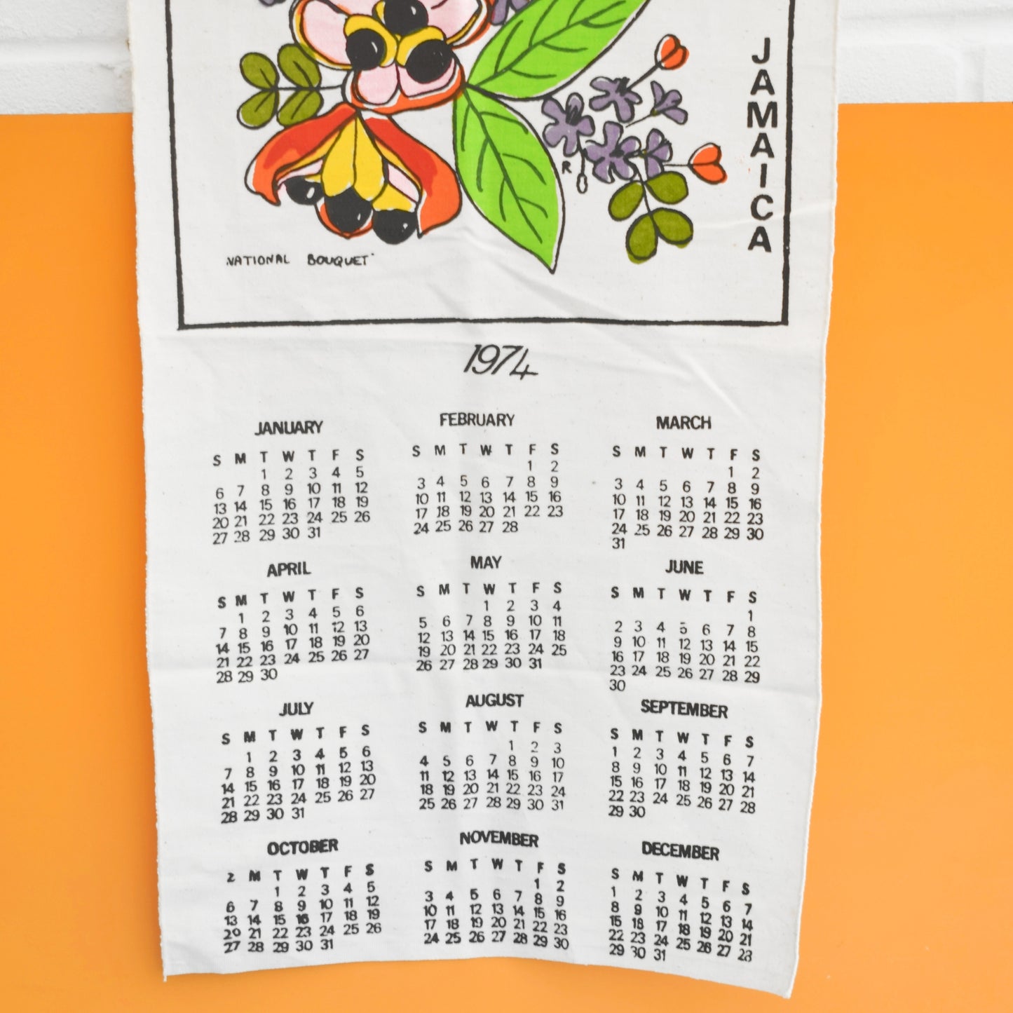 Vintage 1970s Calendar Wall Hanging - Jamaica