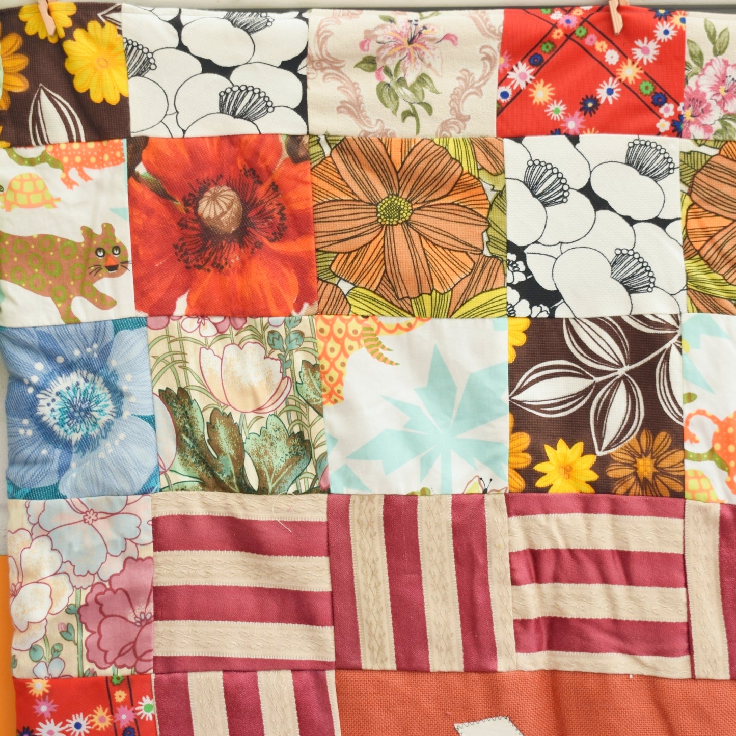 Vintage 1980s Patchwork Quilt / Bedcover - Mixed Patterns / Windmill