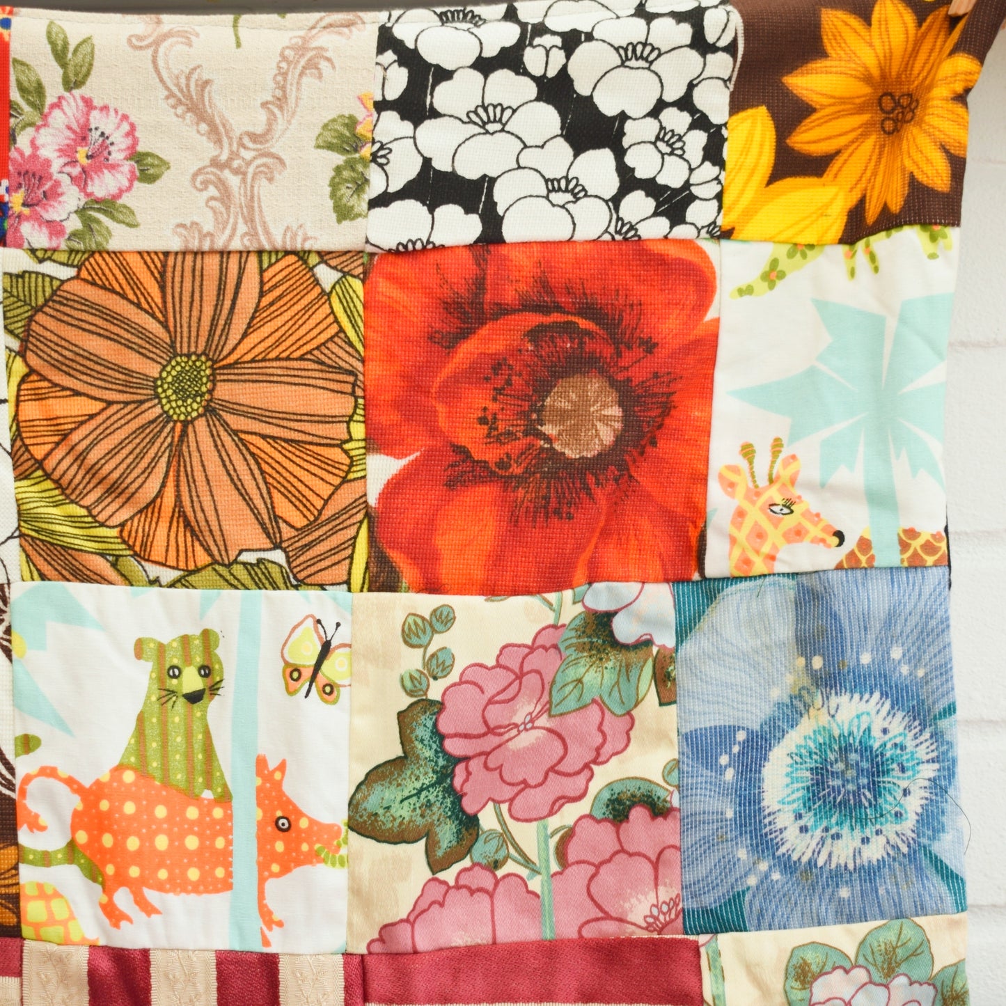 Vintage 1980s Patchwork Quilt / Bedcover - Mixed Patterns / Windmill