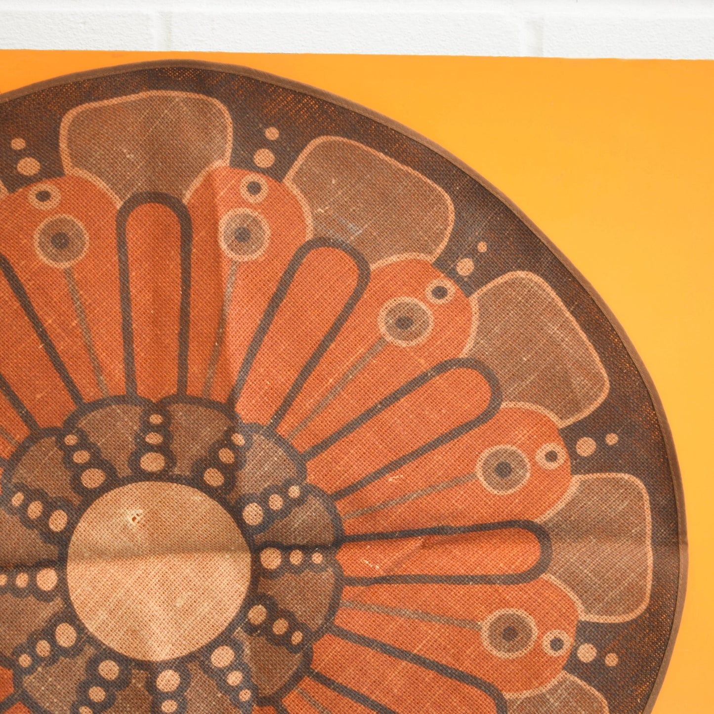 Vintage 1970s Round Flower Table Centre - Brown Linen - Sweden