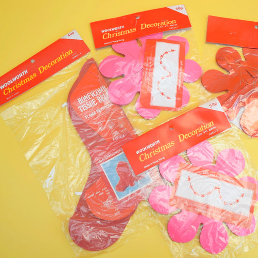Vintage 1980s Foil Christmas Decorations / Garlands - Woolworths