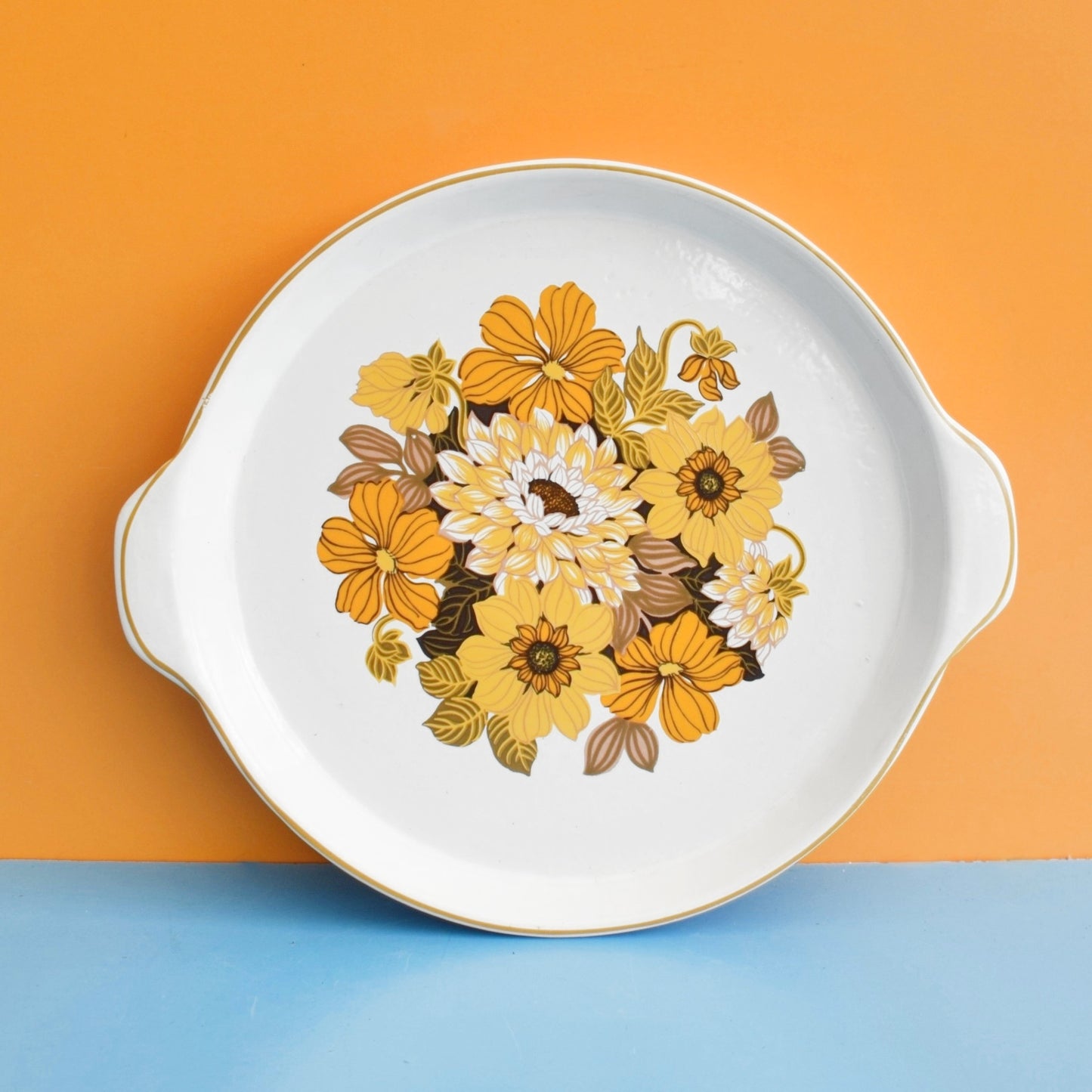 Vintage 1970s Flan Dish - Flower Power - Yellow
