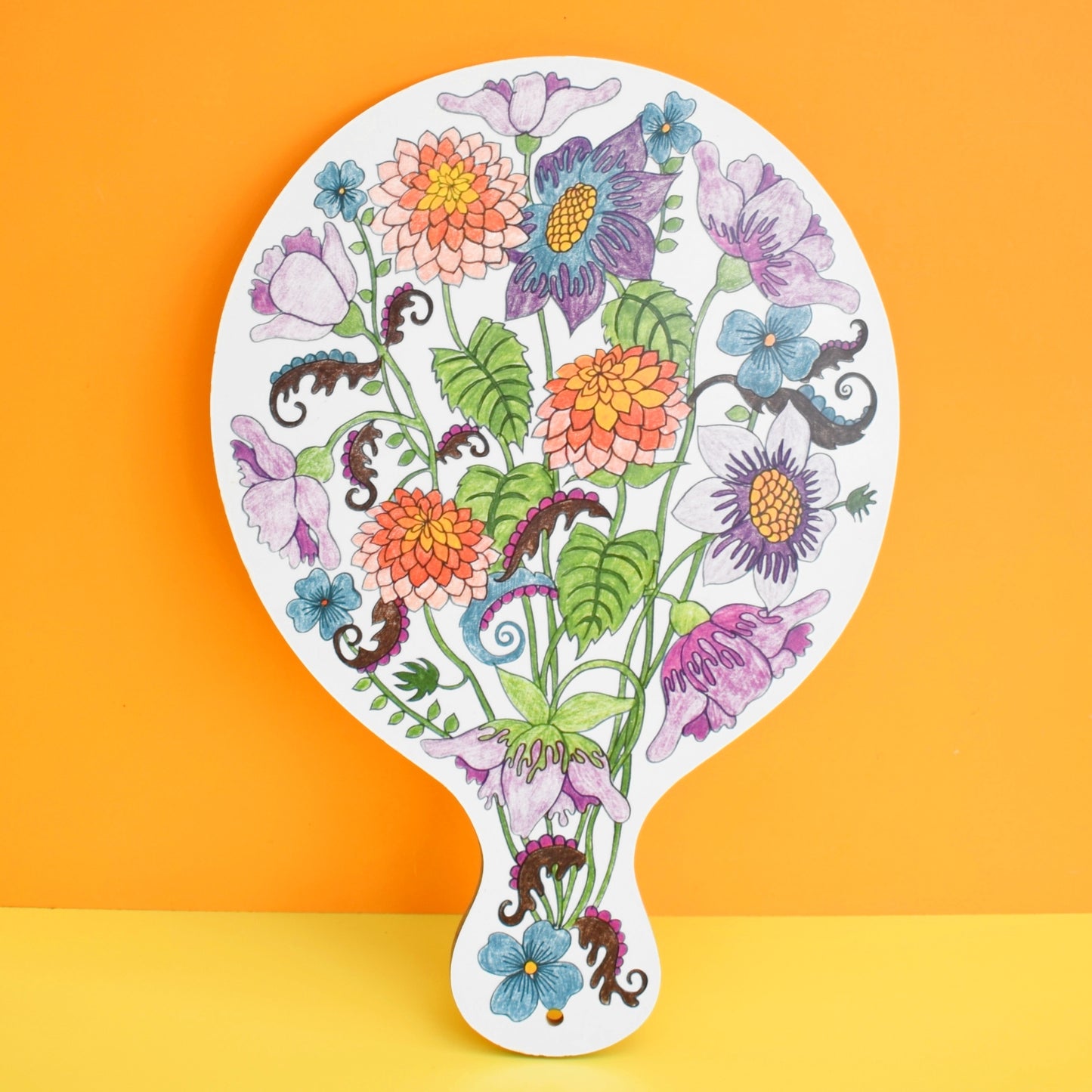 Vintage 1970s Pretty Flower Chopping Board - Purple Flowers