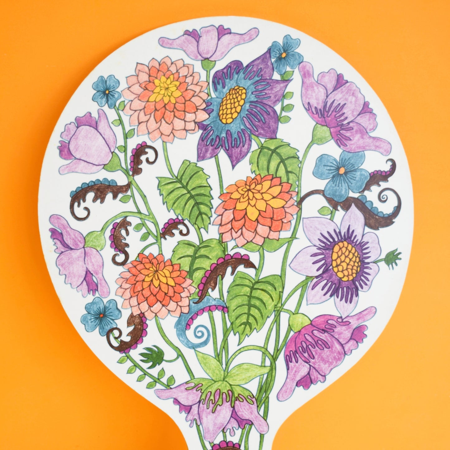 Vintage 1970s Pretty Flower Chopping Board - Purple Flowers