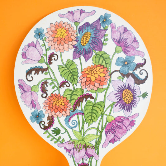 Vintage 1970s Pretty Flower Chopping Board - Purple Flowers